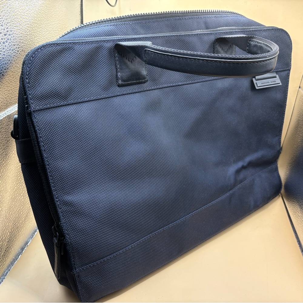 NWT Michael Kors Briefcase Travis Navy Blue Canvas Slim MSRP $328 - Picture 1 of 9